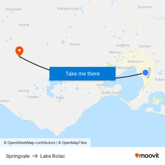 Springvale to Lake Bolac map