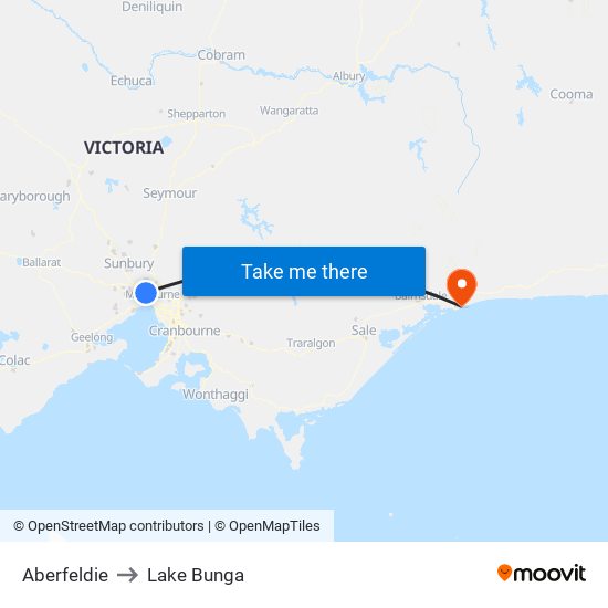 Aberfeldie to Lake Bunga map