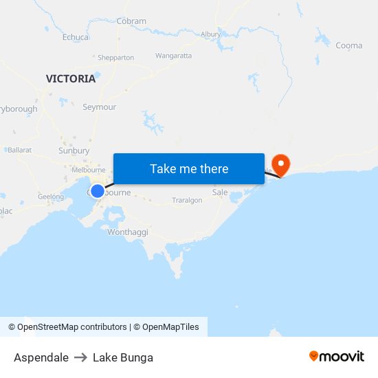 Aspendale to Lake Bunga map