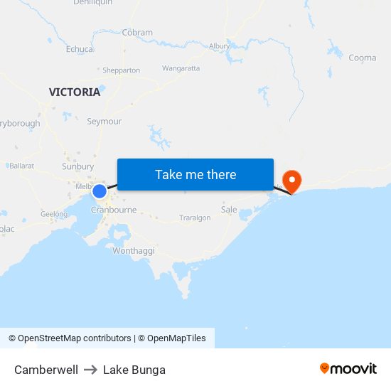 Camberwell to Lake Bunga map