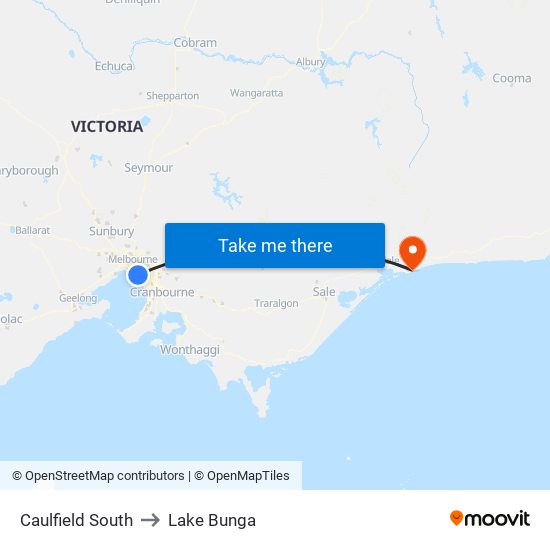 Caulfield South to Lake Bunga map