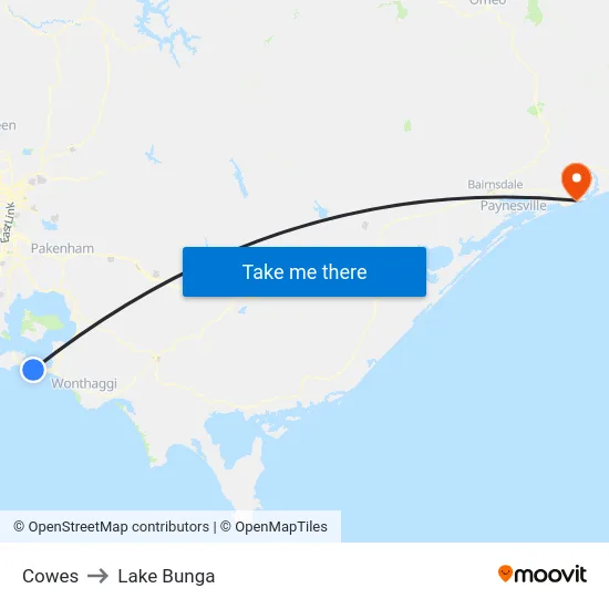 Cowes to Lake Bunga map