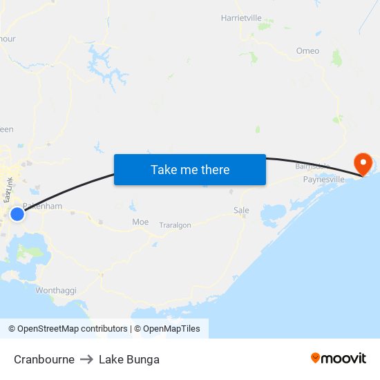 Cranbourne to Lake Bunga map