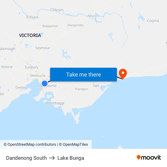 Dandenong South to Lake Bunga map