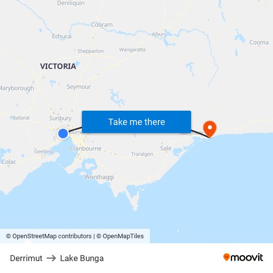 Derrimut to Lake Bunga map