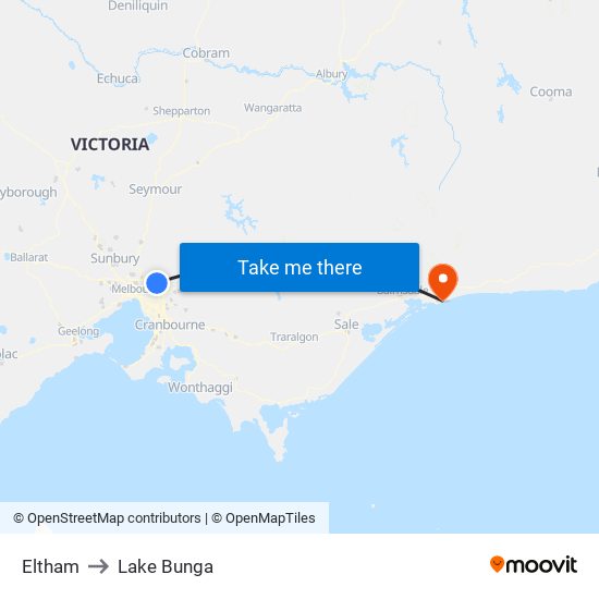 Eltham to Lake Bunga map