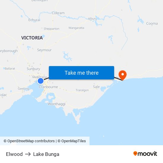 Elwood to Lake Bunga map