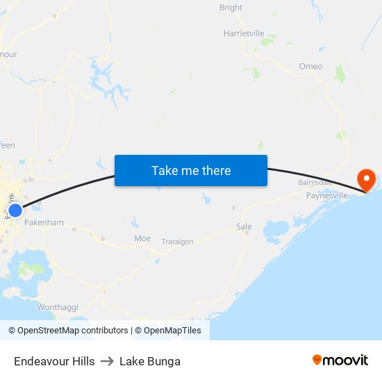 Endeavour Hills to Lake Bunga map