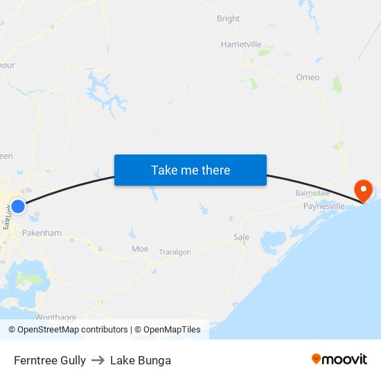 Ferntree Gully to Lake Bunga map