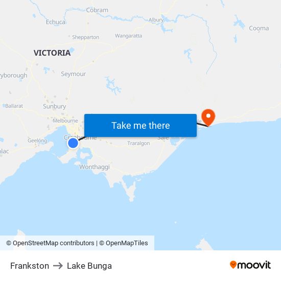 Frankston to Lake Bunga map