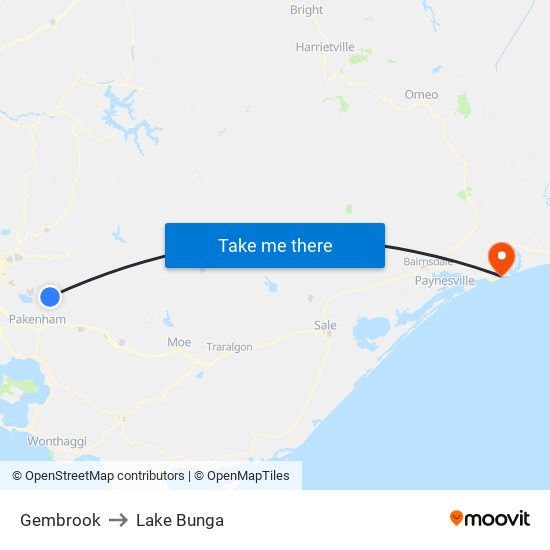 Gembrook to Lake Bunga map