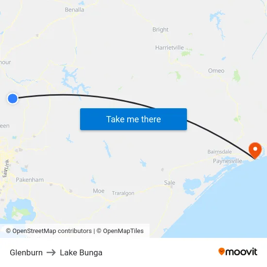 Glenburn to Lake Bunga map