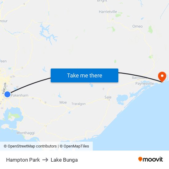 Hampton Park to Lake Bunga map