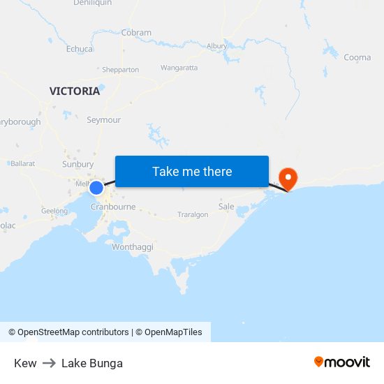 Kew to Lake Bunga map