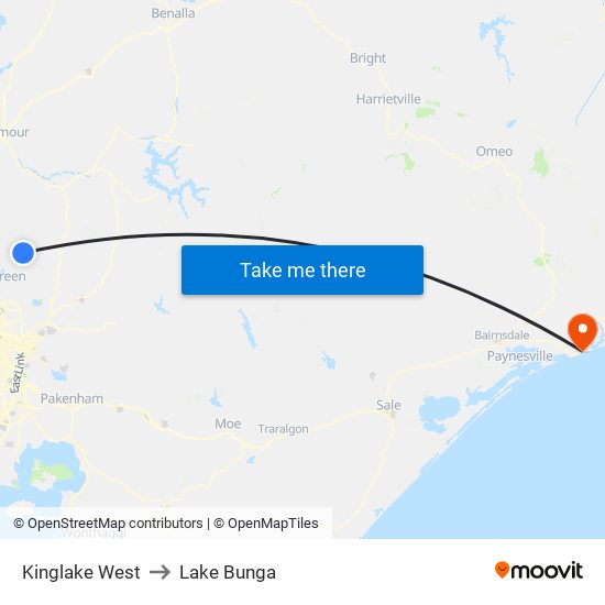 Kinglake West to Lake Bunga map