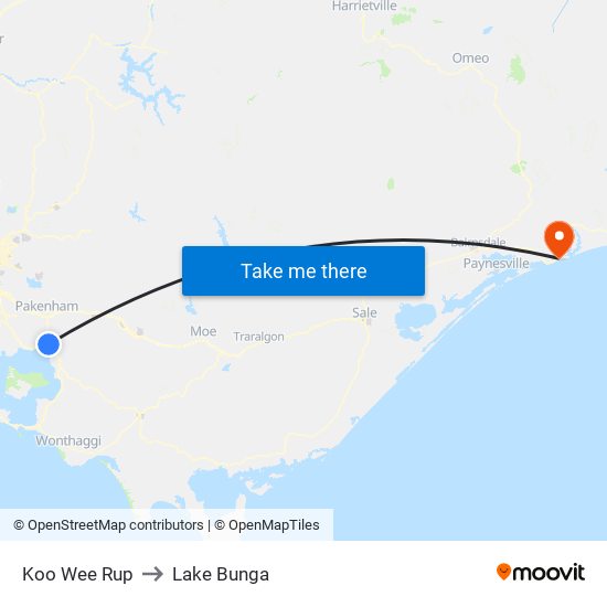 Koo Wee Rup to Lake Bunga map