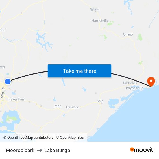 Mooroolbark to Lake Bunga map