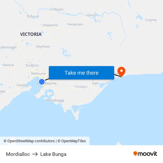 Mordialloc to Lake Bunga map