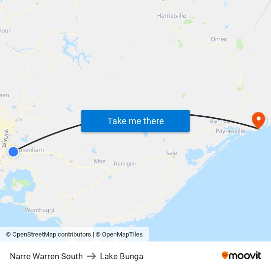 Narre Warren South to Lake Bunga map