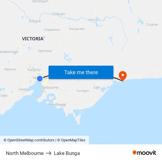 North Melbourne to Lake Bunga map