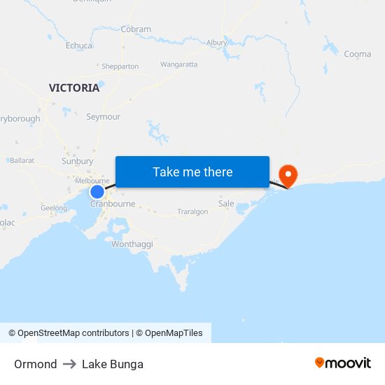 Ormond to Lake Bunga map