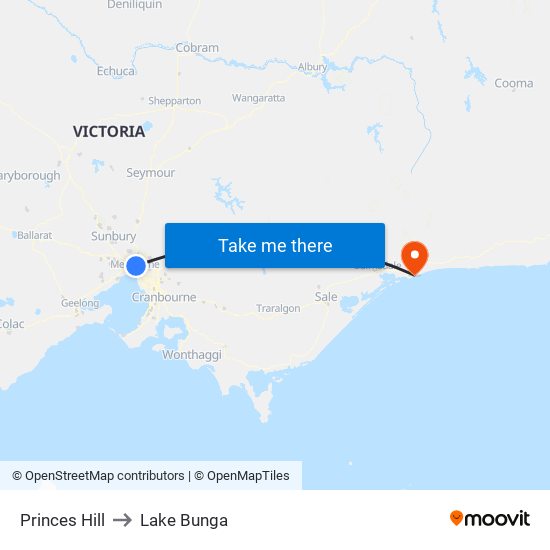 Princes Hill to Lake Bunga map