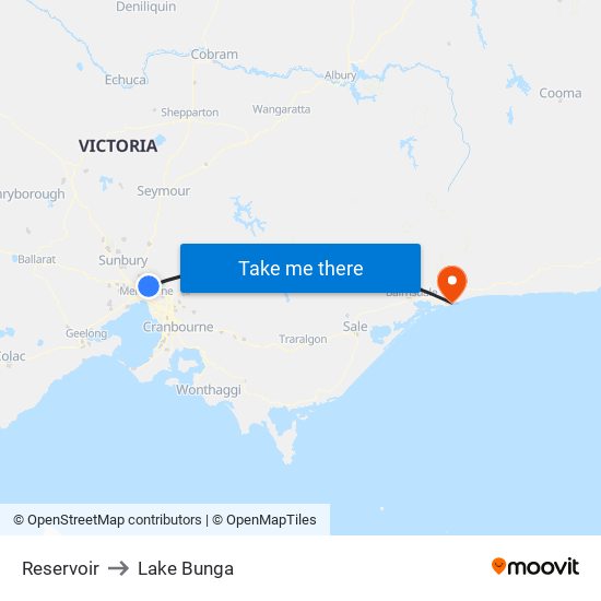 Reservoir to Lake Bunga map