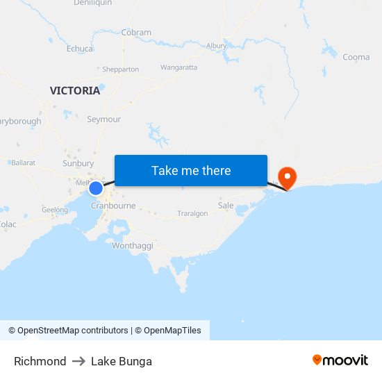 Richmond to Lake Bunga map