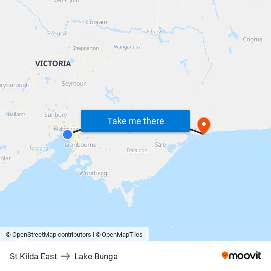 St Kilda East to Lake Bunga map