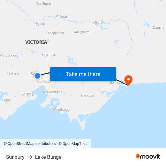 Sunbury to Lake Bunga map