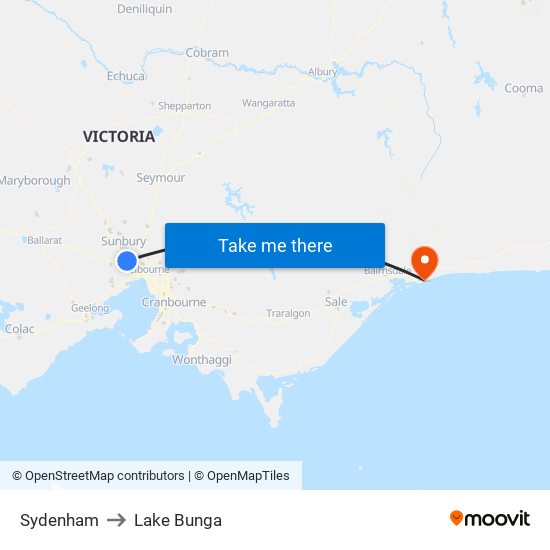 Sydenham to Lake Bunga map