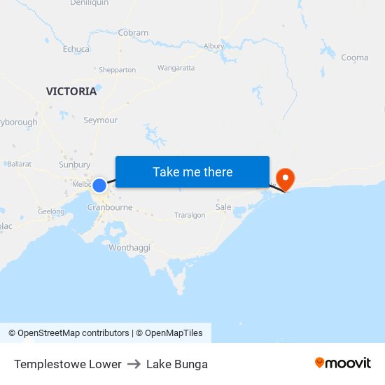 Templestowe Lower to Lake Bunga map