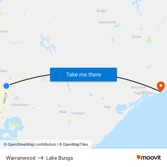 Warranwood to Lake Bunga map