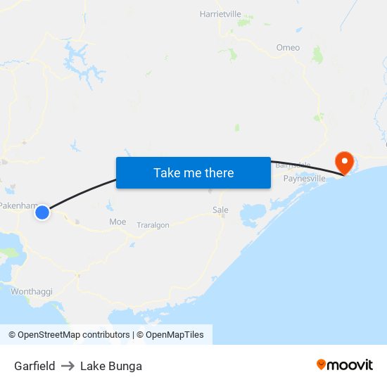 Garfield to Lake Bunga map