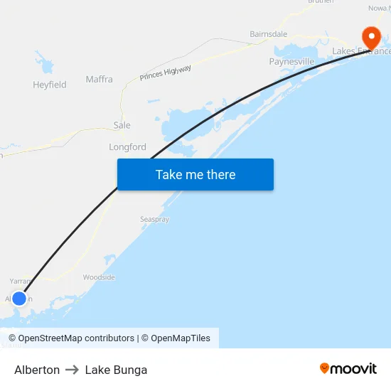 Alberton to Lake Bunga map
