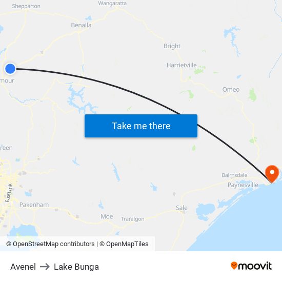 Avenel to Lake Bunga map