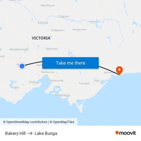 Bakery Hill to Lake Bunga map