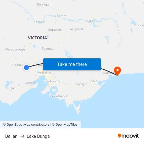 Ballan to Lake Bunga map