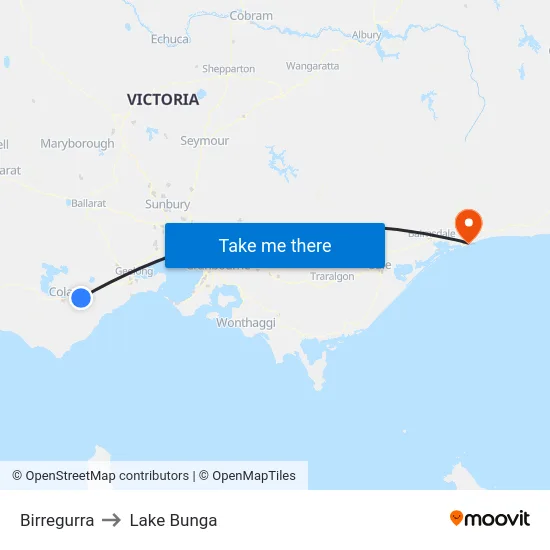 Birregurra to Lake Bunga map