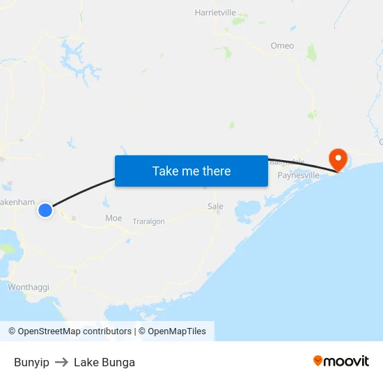 Bunyip to Lake Bunga map