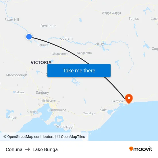 Cohuna to Lake Bunga map