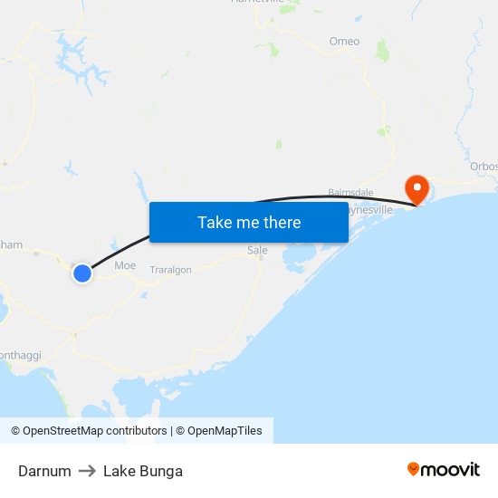 Darnum to Lake Bunga map