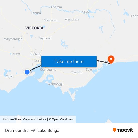 Drumcondra to Lake Bunga map