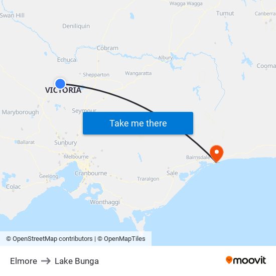 Elmore to Lake Bunga map