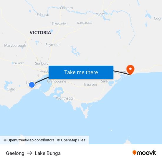 Geelong to Lake Bunga map