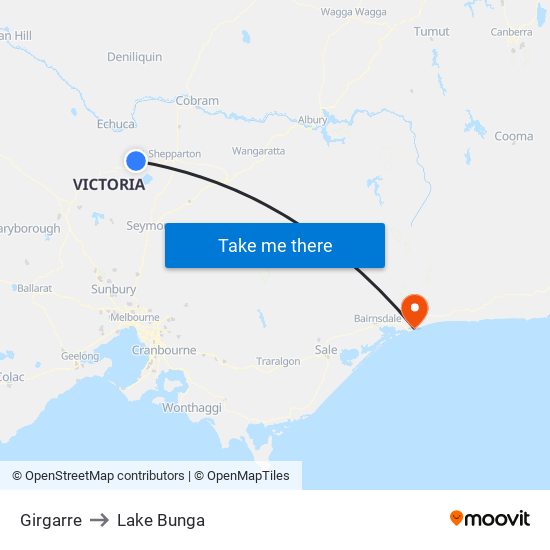 Girgarre to Lake Bunga map