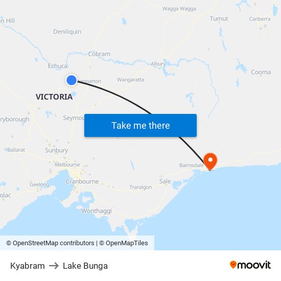 Kyabram to Lake Bunga map