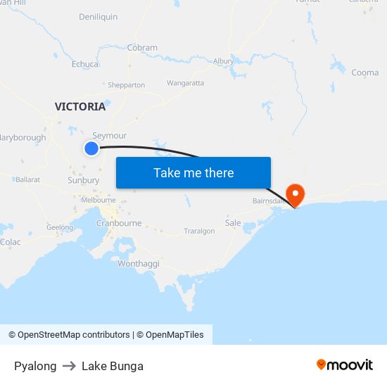 Pyalong to Lake Bunga map