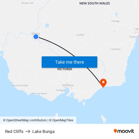 Red Cliffs to Lake Bunga map