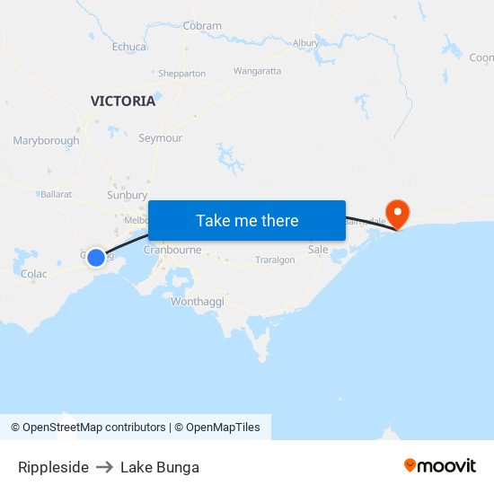 Rippleside to Lake Bunga map